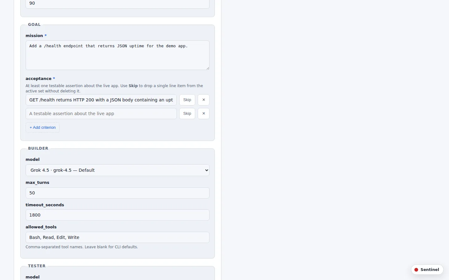 Composer goal capture page showing the Goal and Constraints input fields
